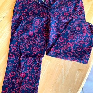 Red and Navy floral print Loft ankle pants